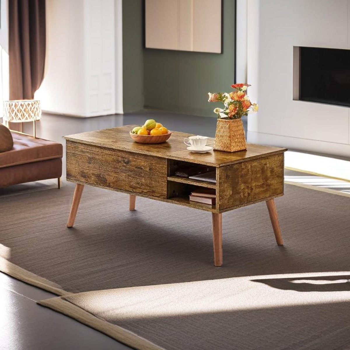 ULVERIS Coffee Table Table with Hidden Storage - Rustic Brown - The Urban Forge