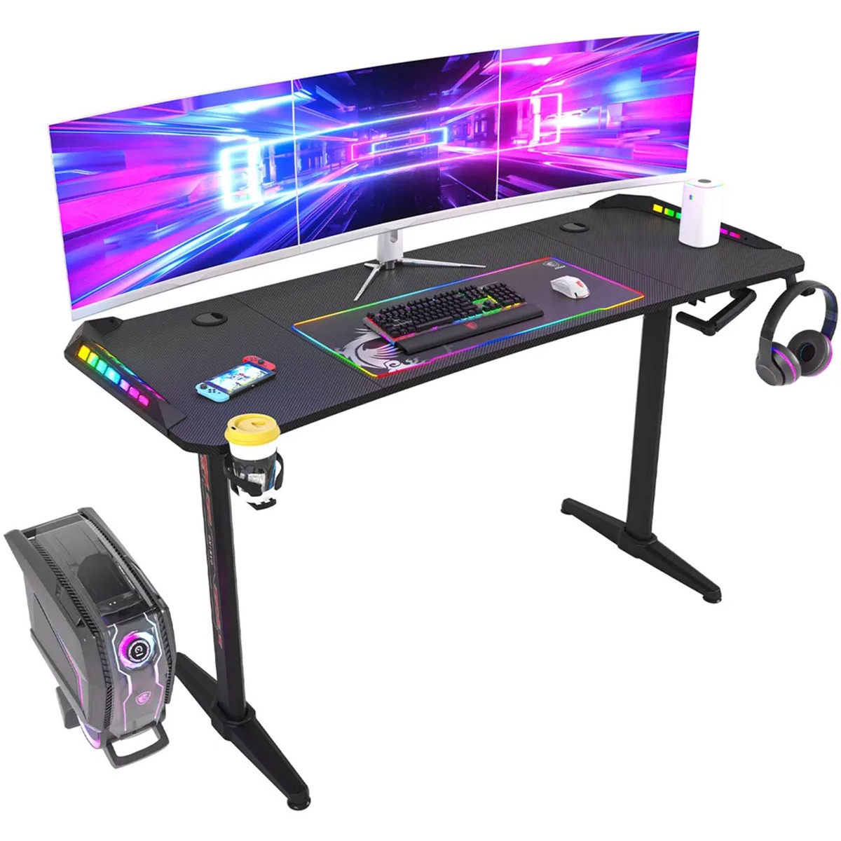 Ergonomic Design Large Standing Height Adjustable Computer Desk - Black - Bedroom & More