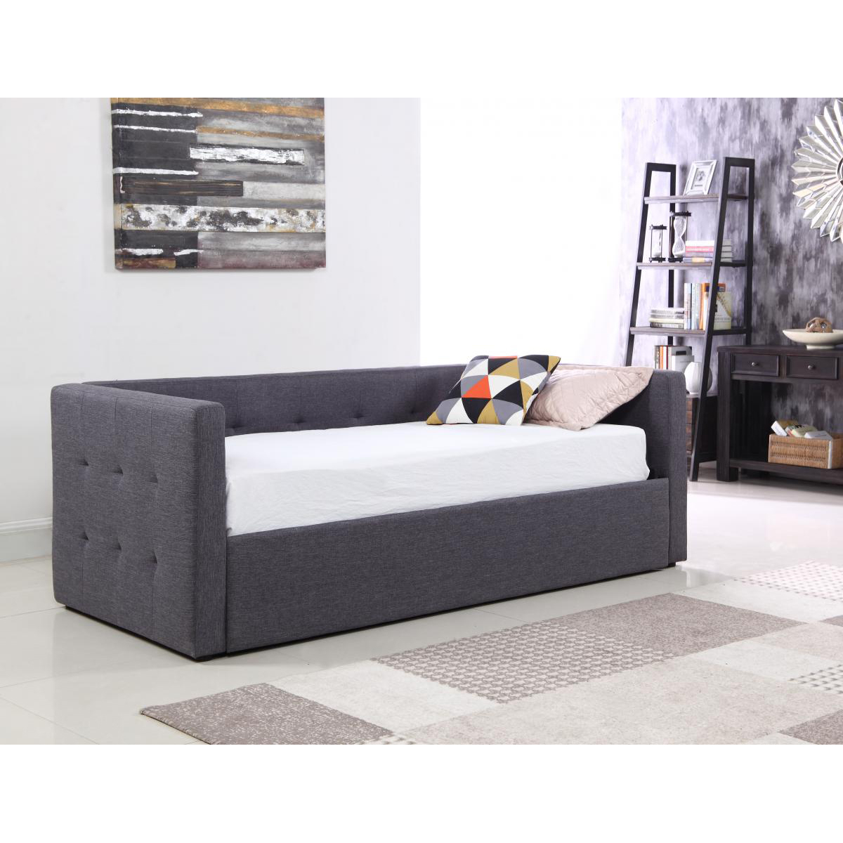 Bexhill Linen Fabric Day Bed Trundle in Grey Sofa Bed - Sigrid Mills