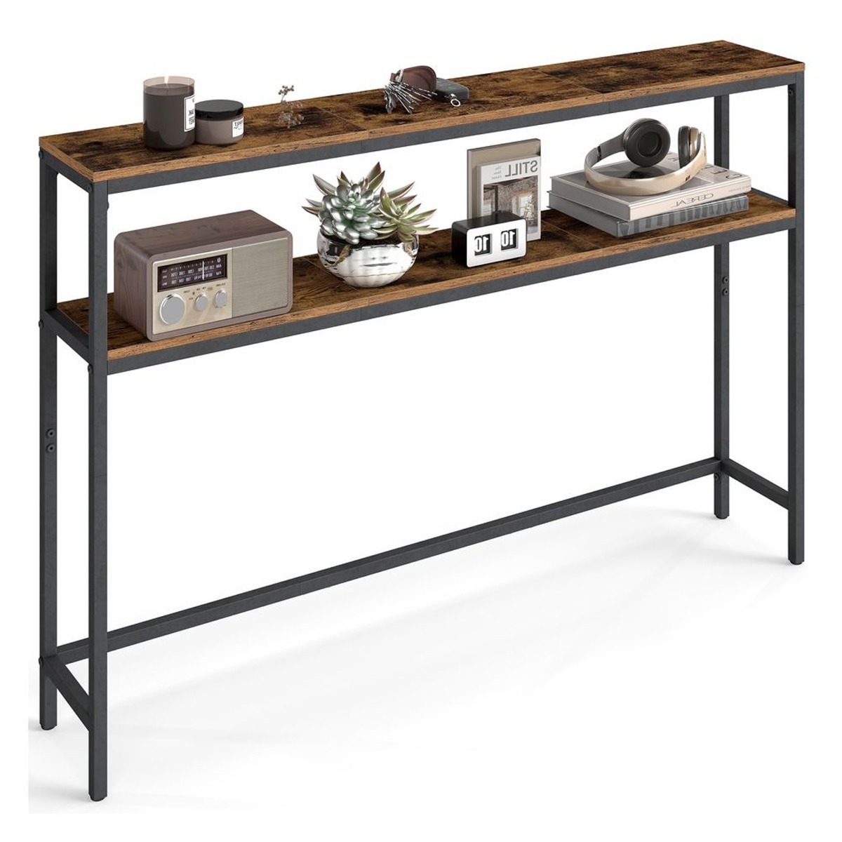 Console Table - ASTRO 2 Tier Hallway Table Rustic Brown and Black - Indigo Home