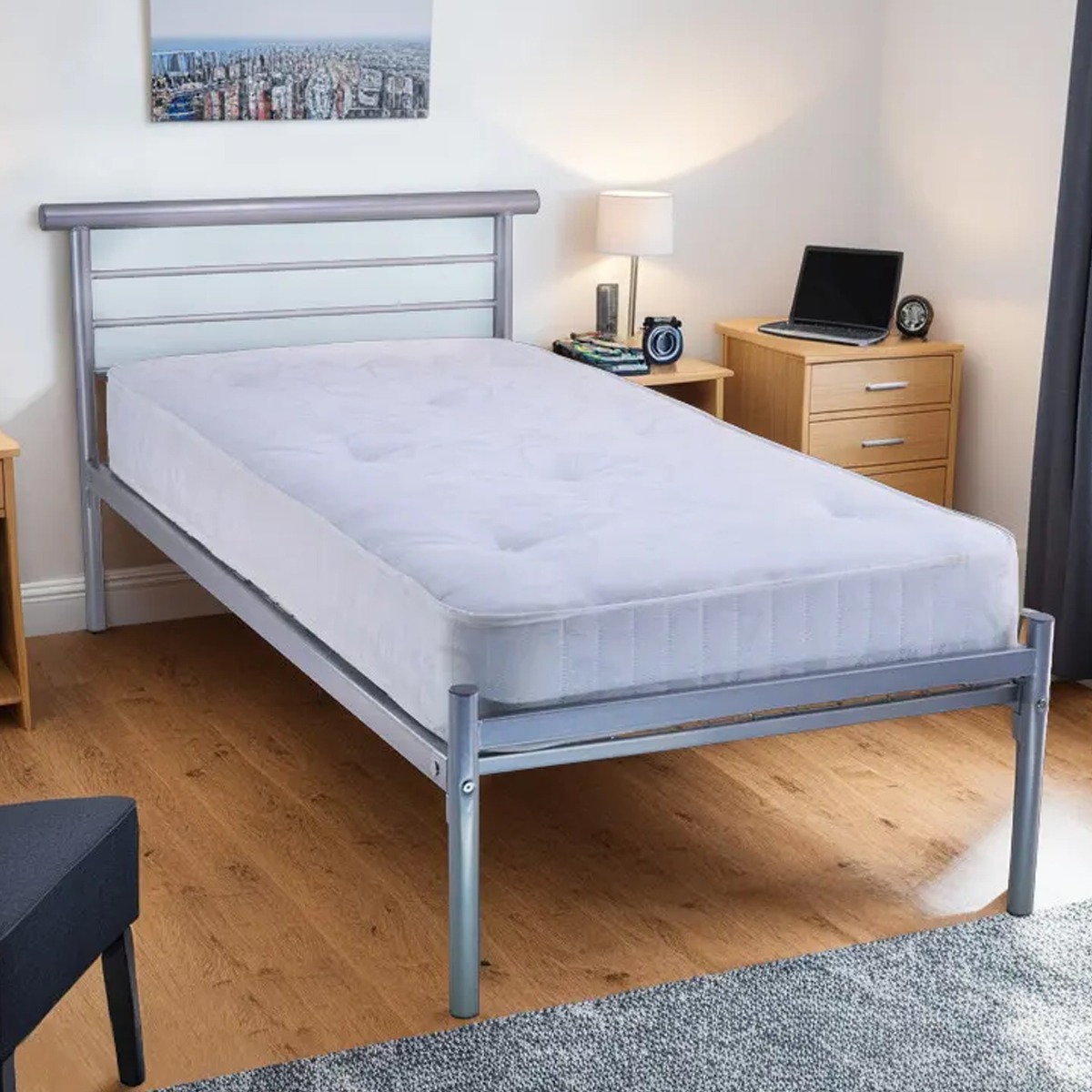 Contract Mesh Silver Metal Bed Frame - 2ft6 Small Single - Beds-To-Go