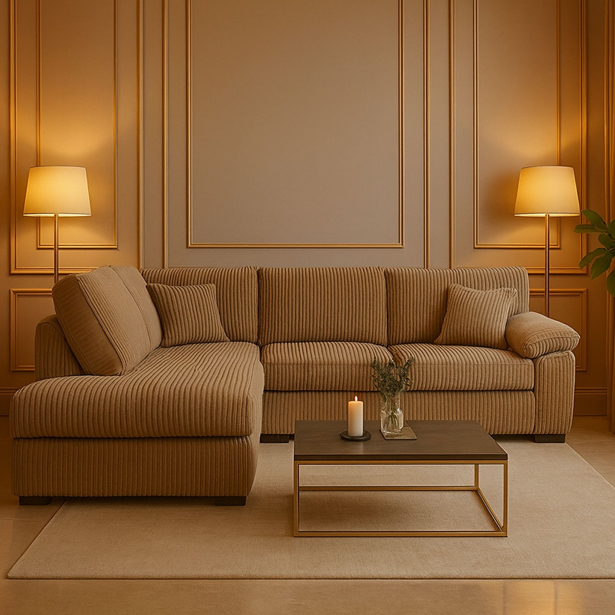 Corner Sofa - CORDURA Full Back Jumbo Cord Left Hand Beige - Home Done