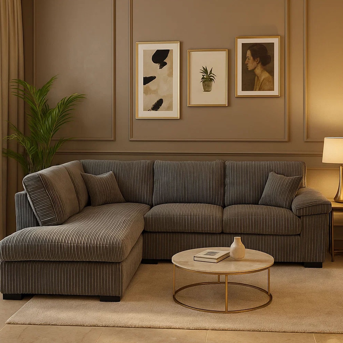 Corner Sofa - CORDURA Full Back Jumbo Cord Left Hand Grey - Home Done