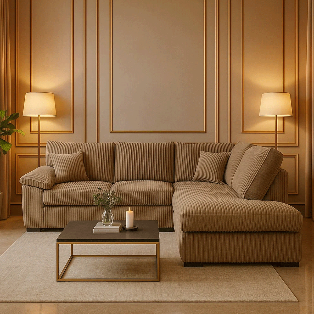 Corner Sofa - CORDURA Full Back Jumbo Cord Right Hand Beige - Home Done