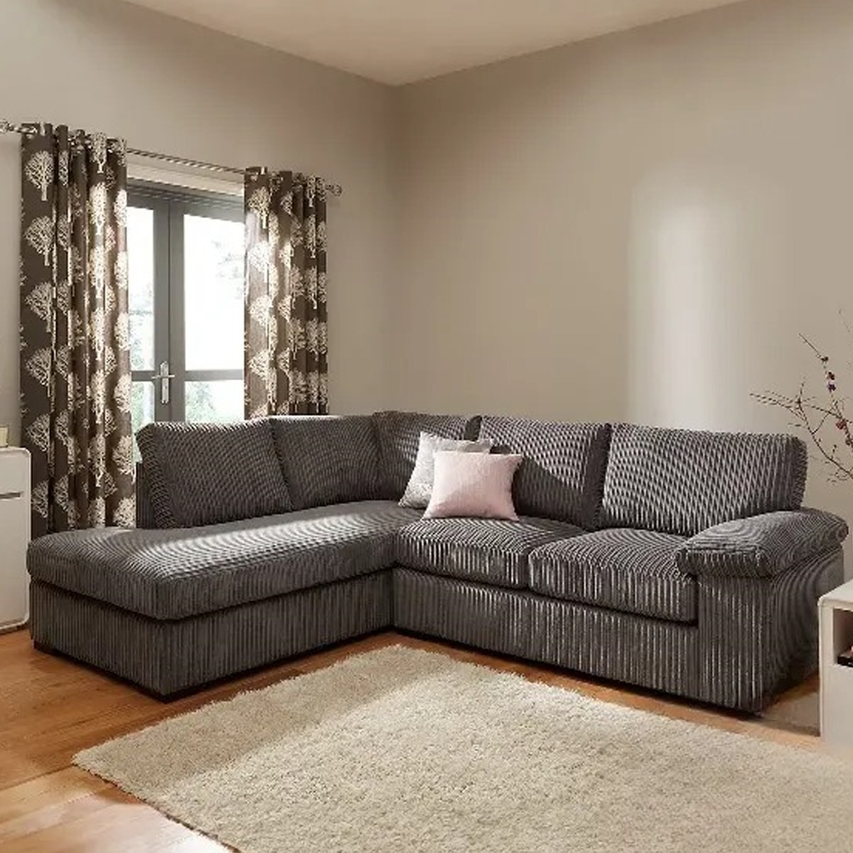 Corner Sofa - LARGE AMALFI Full Back Jumbo Cord Left Hand Charcoal - Sofa Central