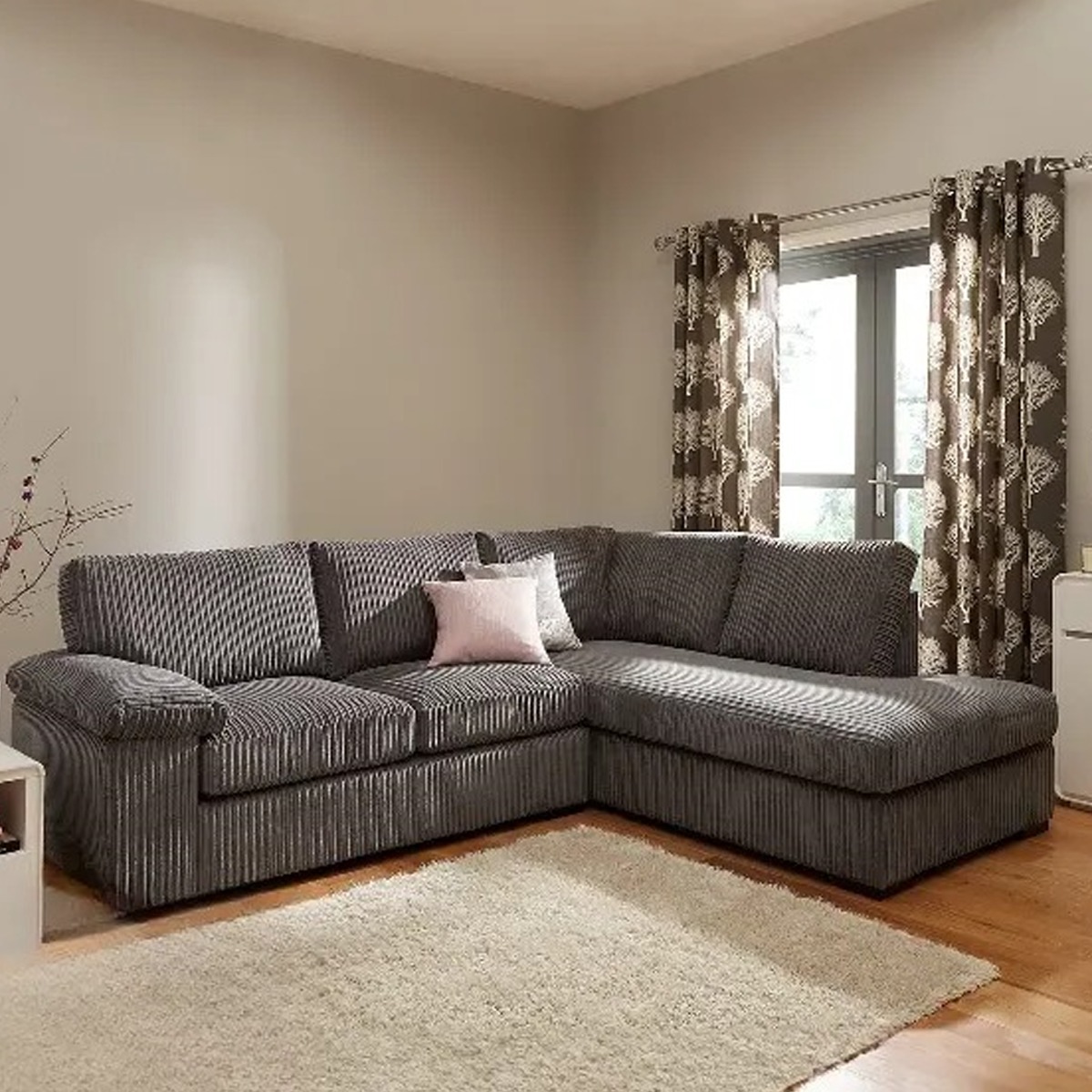 Corner Sofa - LARGE AMALFI Full Back Jumbo Cord Right Hand Charcoal - Sofa Central