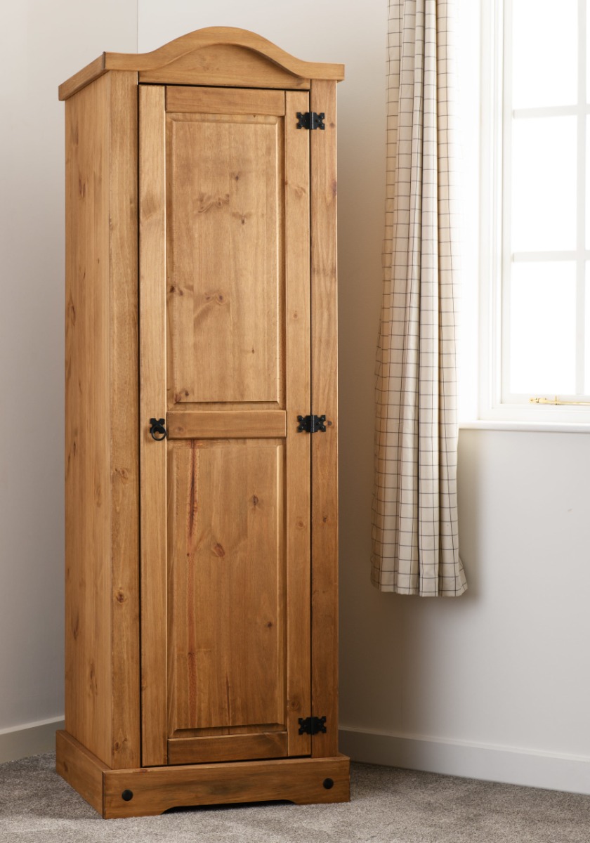 Wardrobe - CLACTON 1 Door Wardrobe Distressed Waxed Pine 61cm - Budget Deals