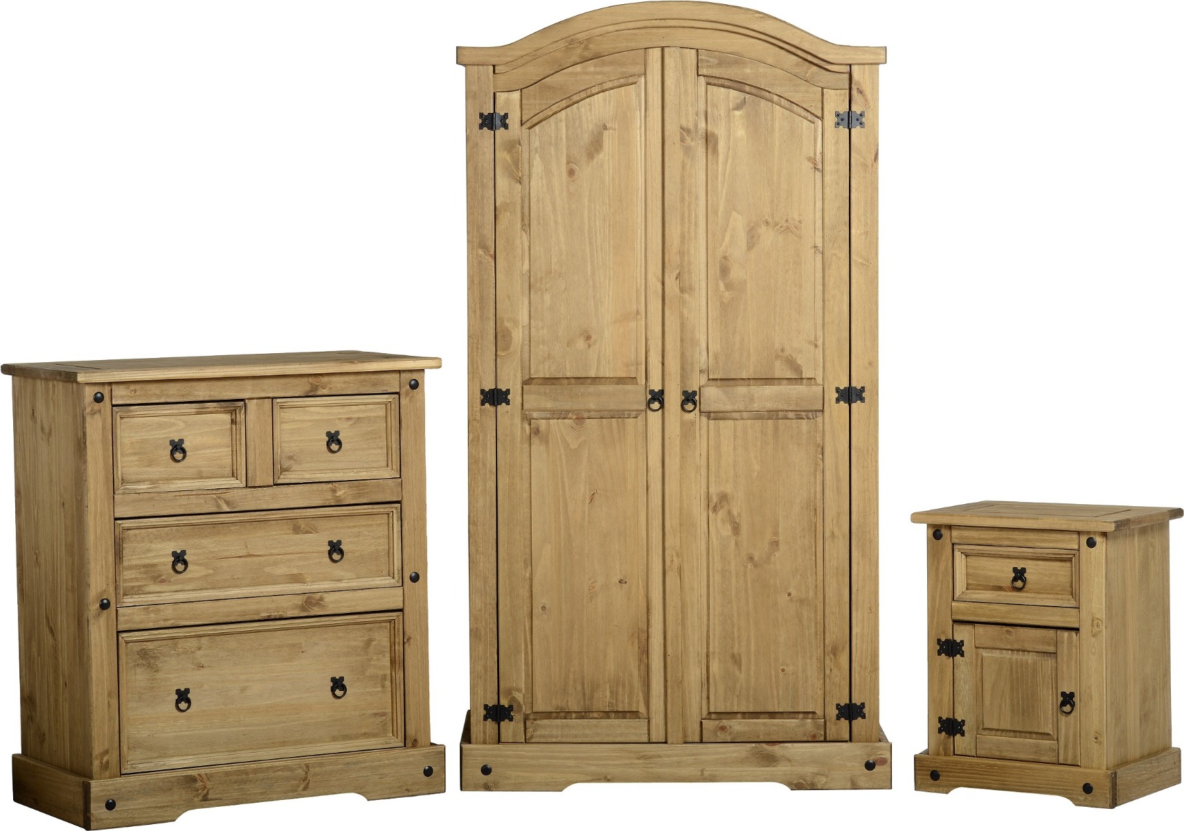 Wardrobe Set - CLACTON Bedroom Set Distressed Waxed Pine 53cm - Budget Deals