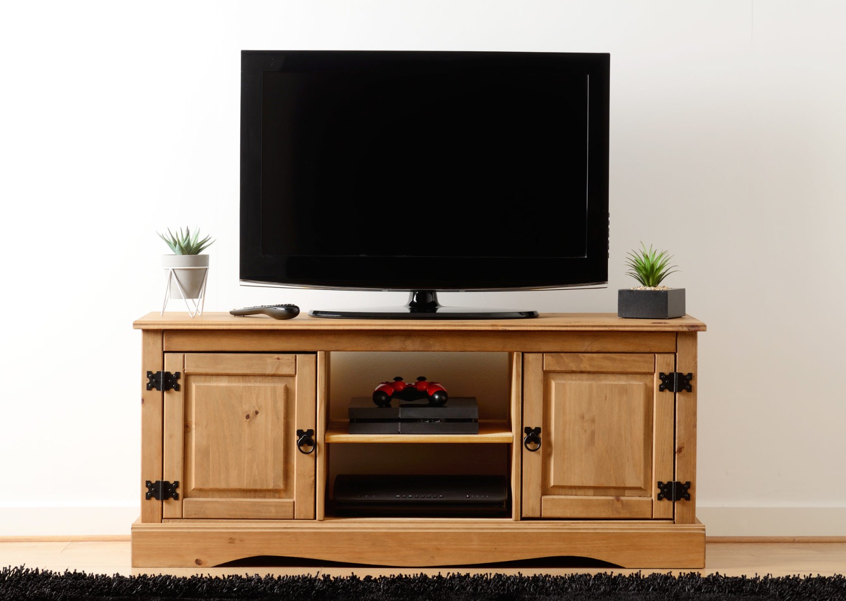 Corona 2 Door 1 Shelf Flat Screen TV Unit - Distressed Waxed Pine - Budget Deals