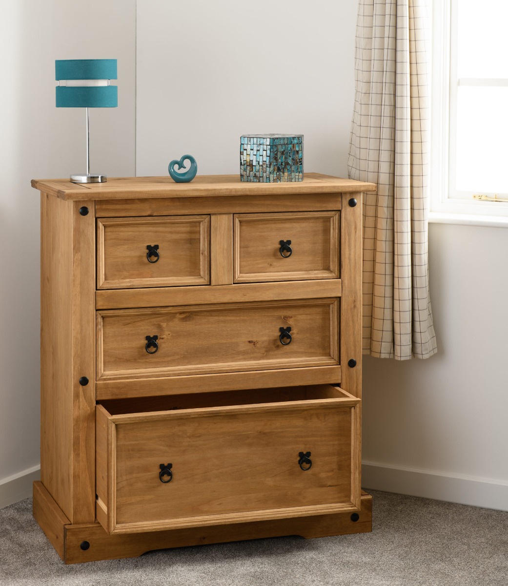 CLACTON I Pine Finish Chest of Drawers - Large-sized, 4 Drawers - Budget Deals