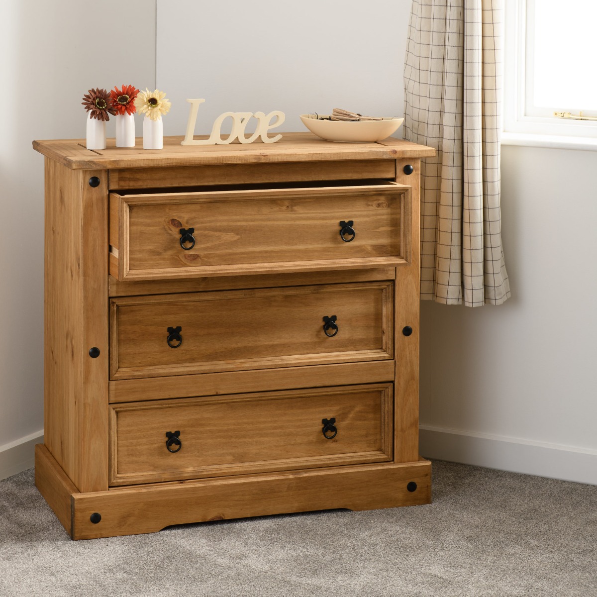 CLACTON Pine Finish Chest of Drawers - Large-sized, 3 Drawers - Budget Deals