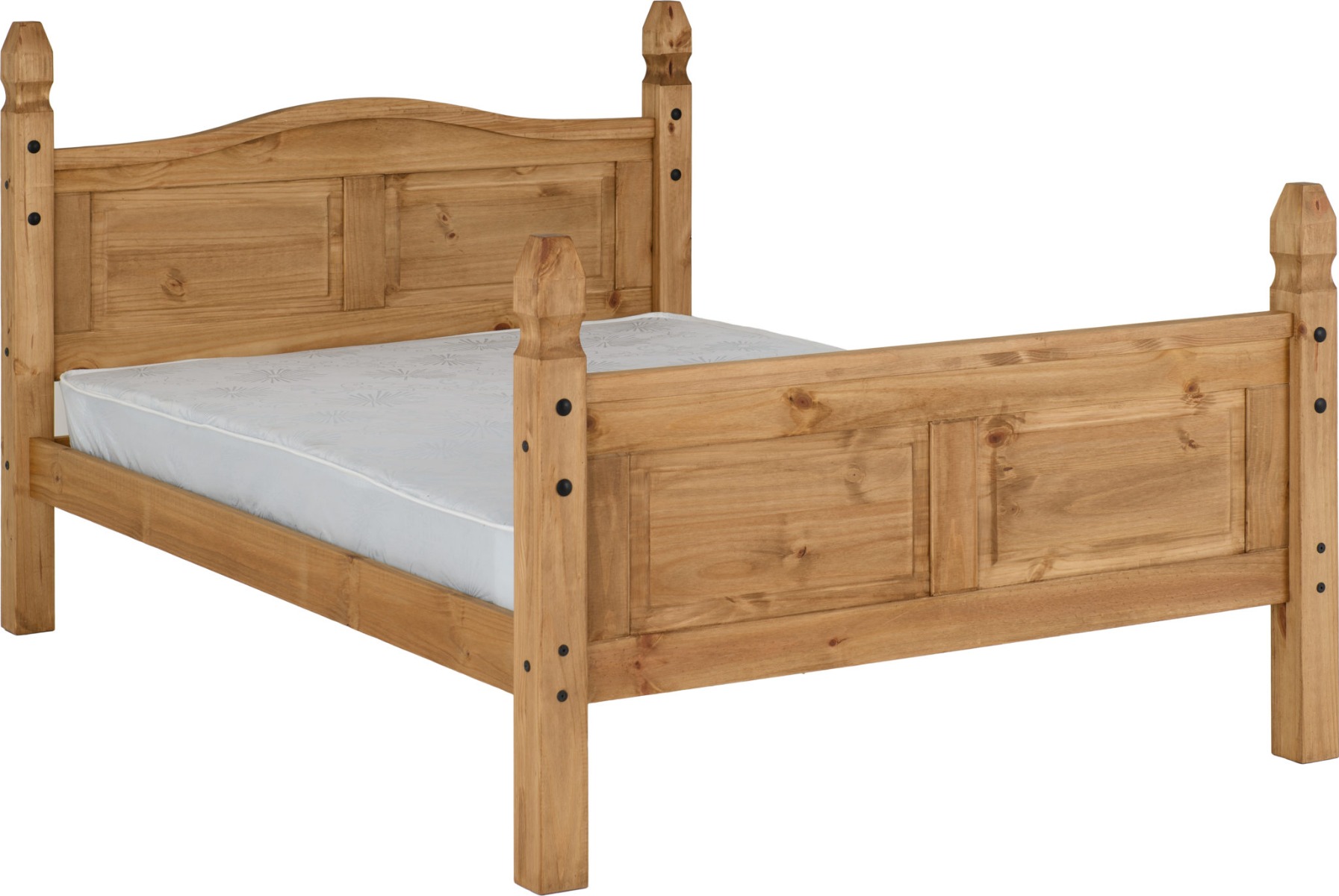 Corona 4ft6 Double Bed High Foot End - Distressed Waxed Pine - Budget Deals