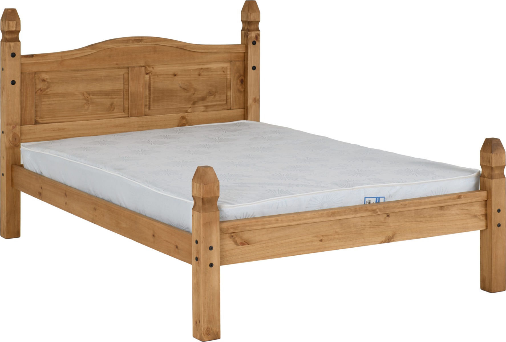 Corona 4ft6 Double Bed Low Foot End - Distressed Waxed Pine - Budget Deals