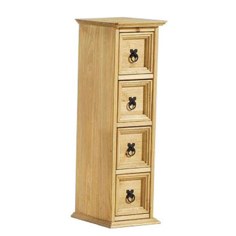 CARLISLE VII Pine Finish Chest of Drawers - Tallboy, Small-sized, 4 Drawers - Sigrid Mills