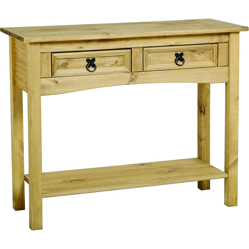 Waltham Distressed Solid Waxed Light Pine Console Table with 2 Drawers and Shelf - Natural - Sigrid Mills