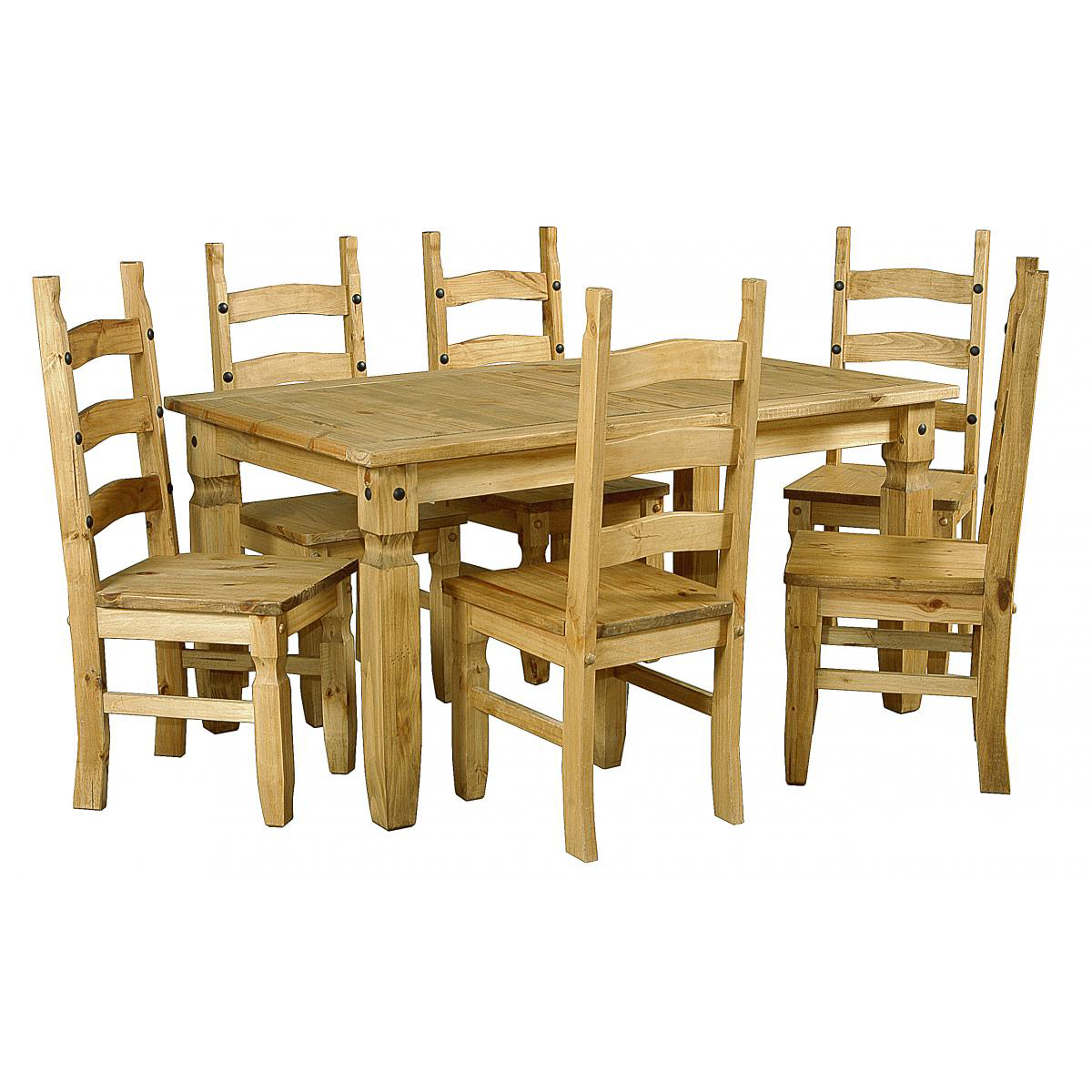 Waltham Solid Waxed Light Pine Large Dining Set with 6 Chairs - Natural - Sigrid Mills