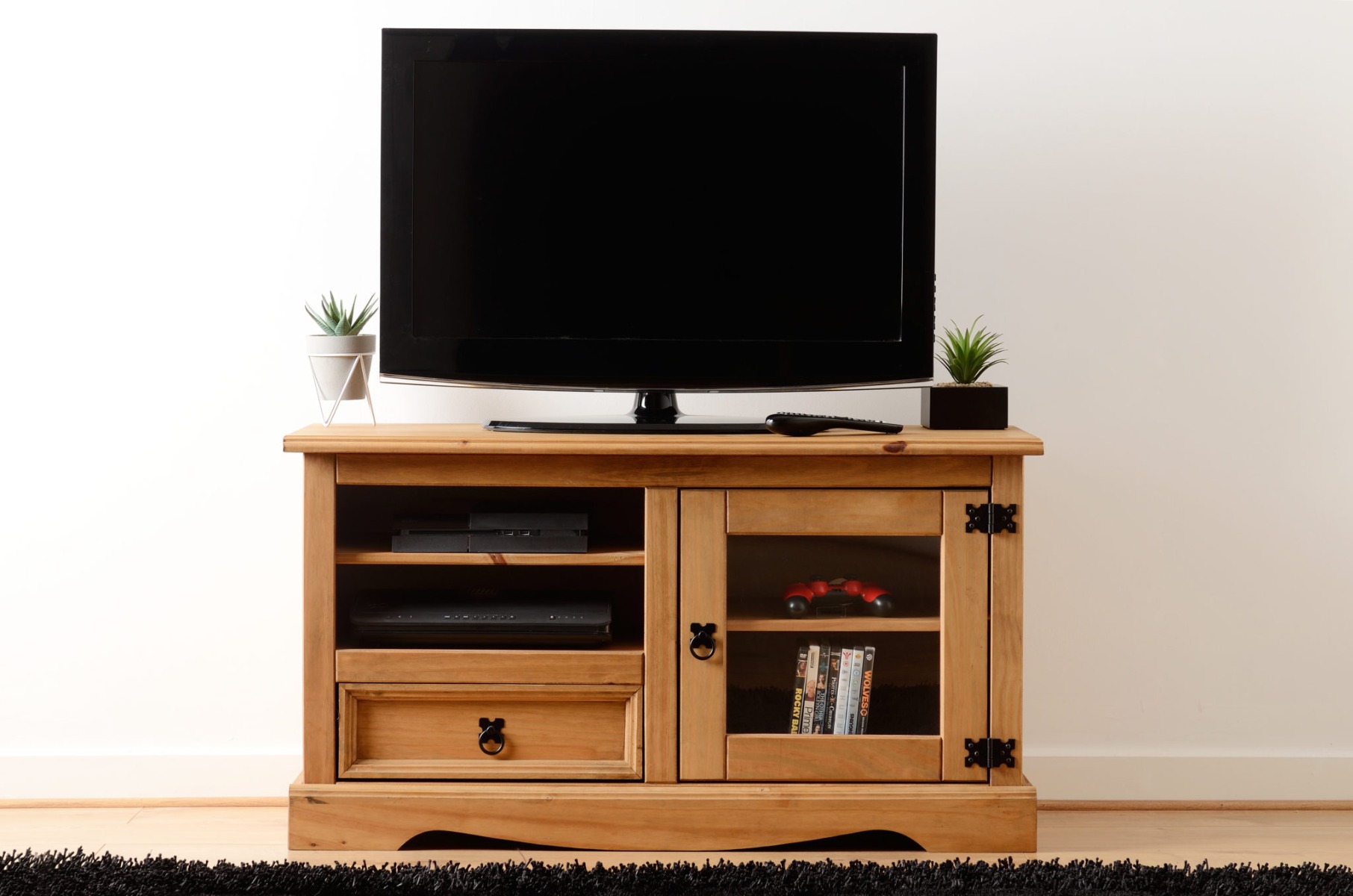 Corona Entertainment Unit - Distressed Waxed Pine Glass - Budget Deals