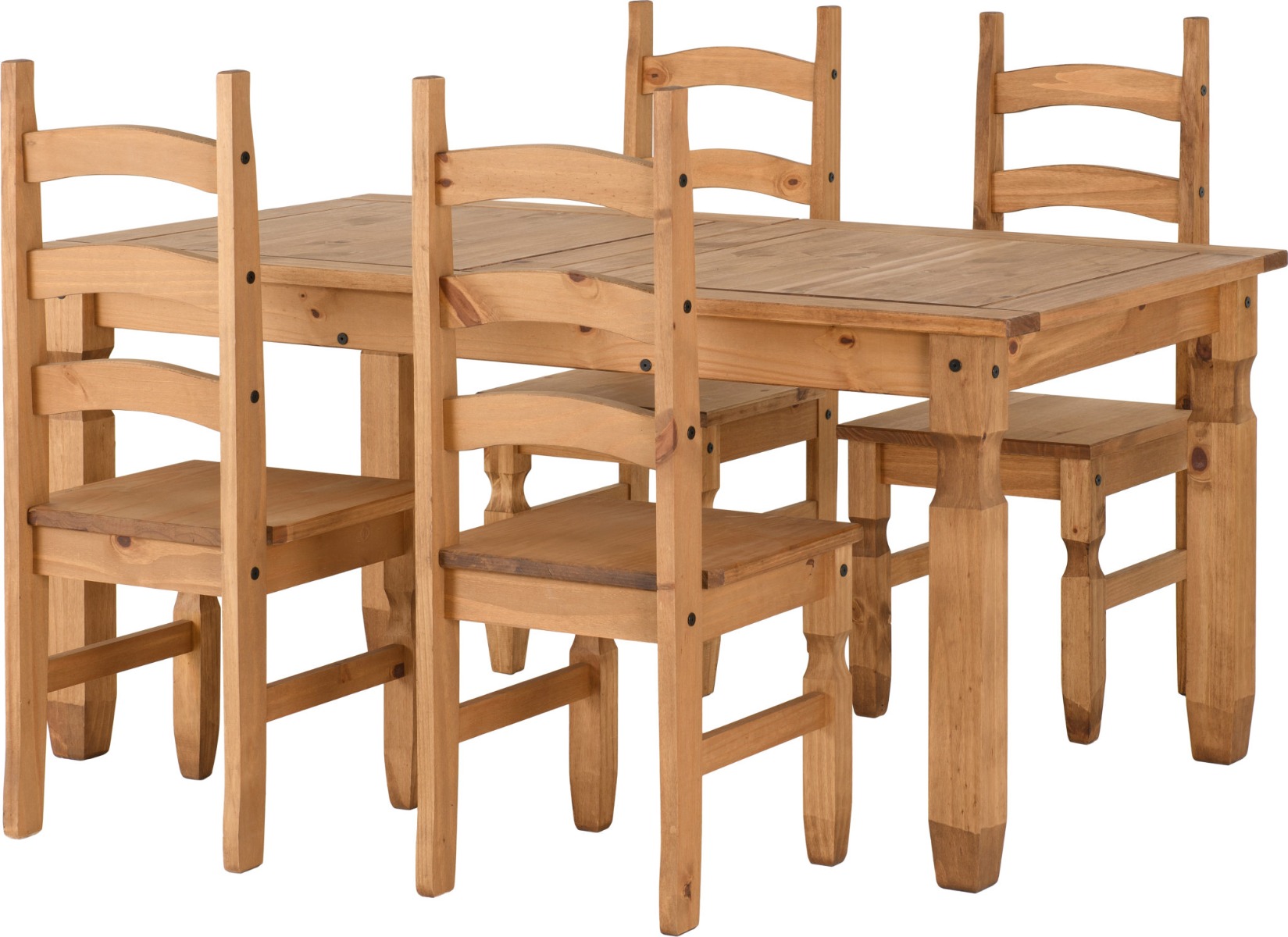 Corona Extending Dining Set (4 Chairs) - Distressed Waxed Pine - Budget Deals
