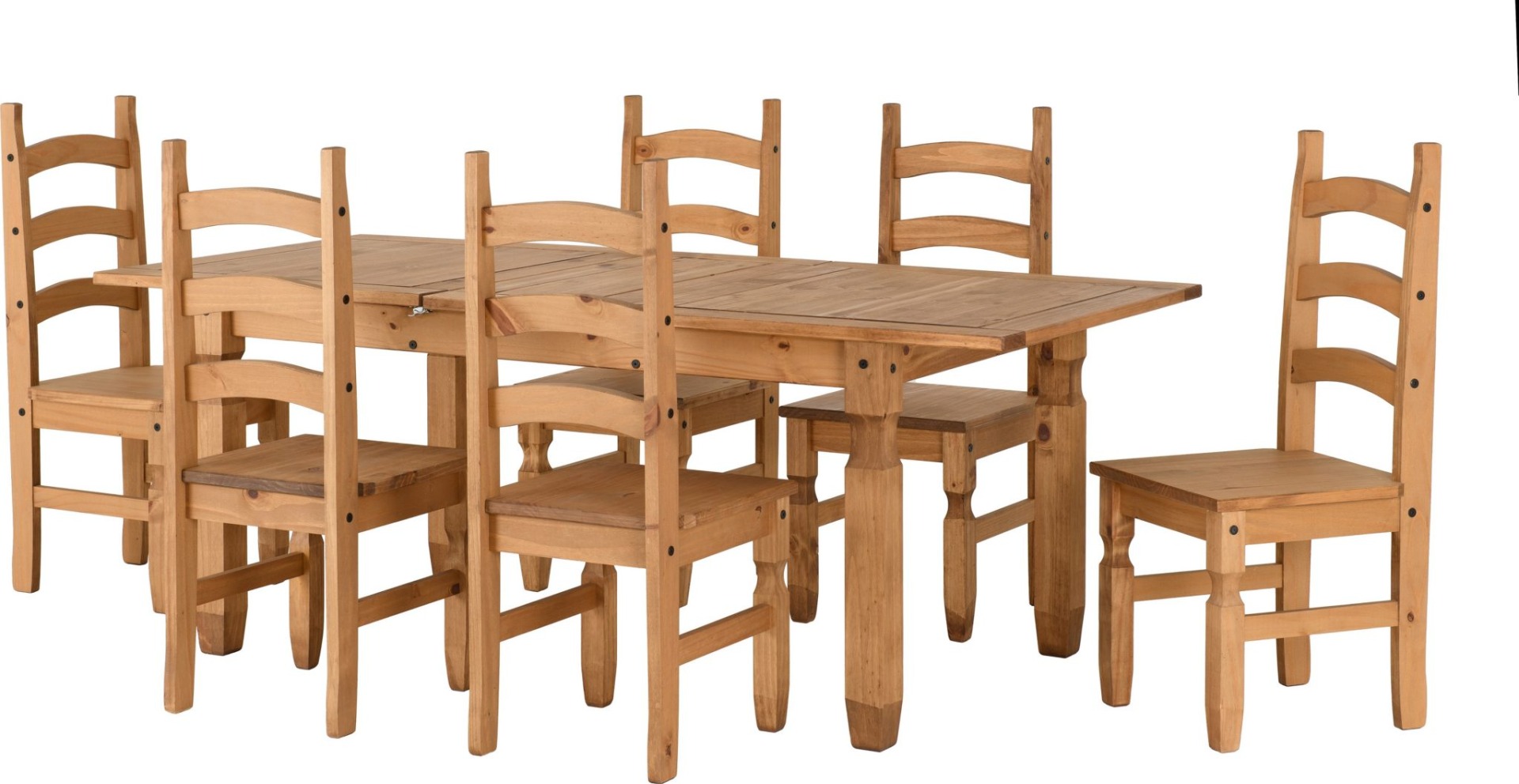 Corona Extending Dining Set(6 Chairs) - Distressed Waxed Pine - Budget Deals