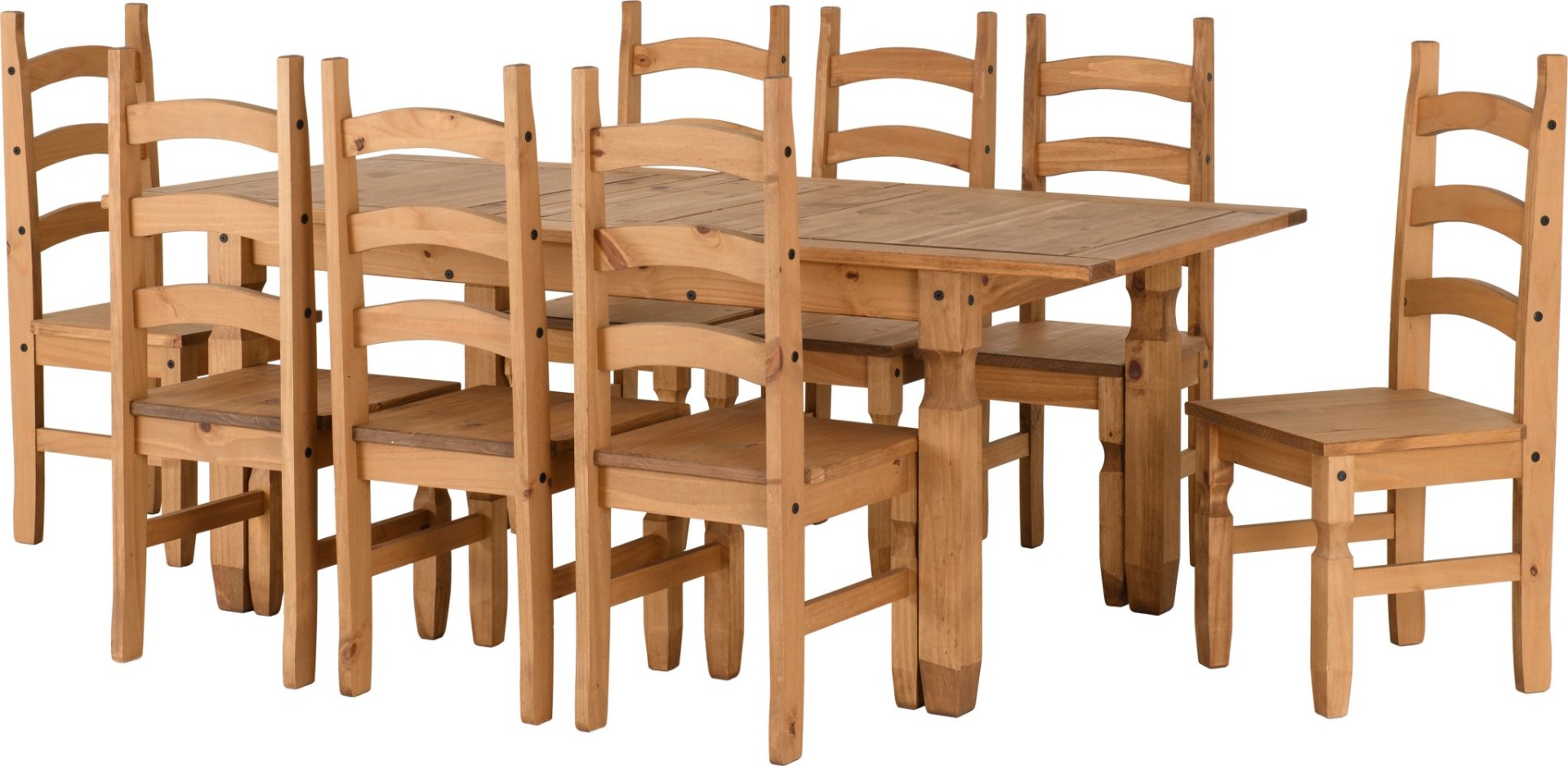 Corona Extending Dining Set(8 Chairs) - Distressed Waxed Pine - Budget Deals