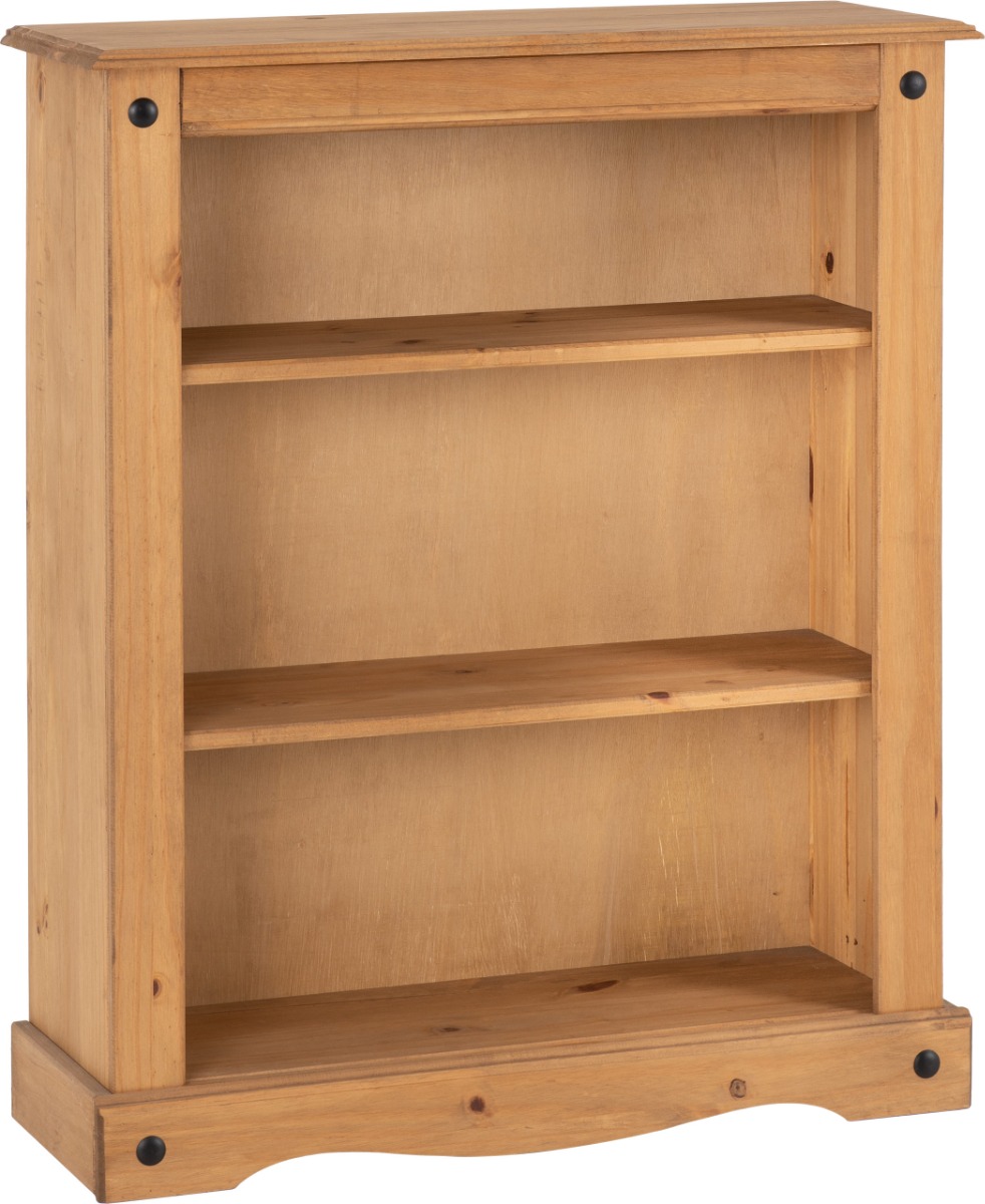 Corona Low Bookcase - Distressed Waxed Pine - Budget Deals