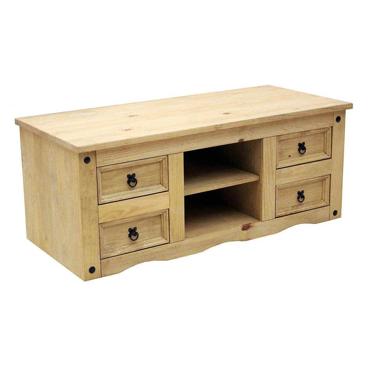 Waltham TV Plasma Wide 4 Drawers Solid Pine with Shelf - Natutal - Sigrid Mills