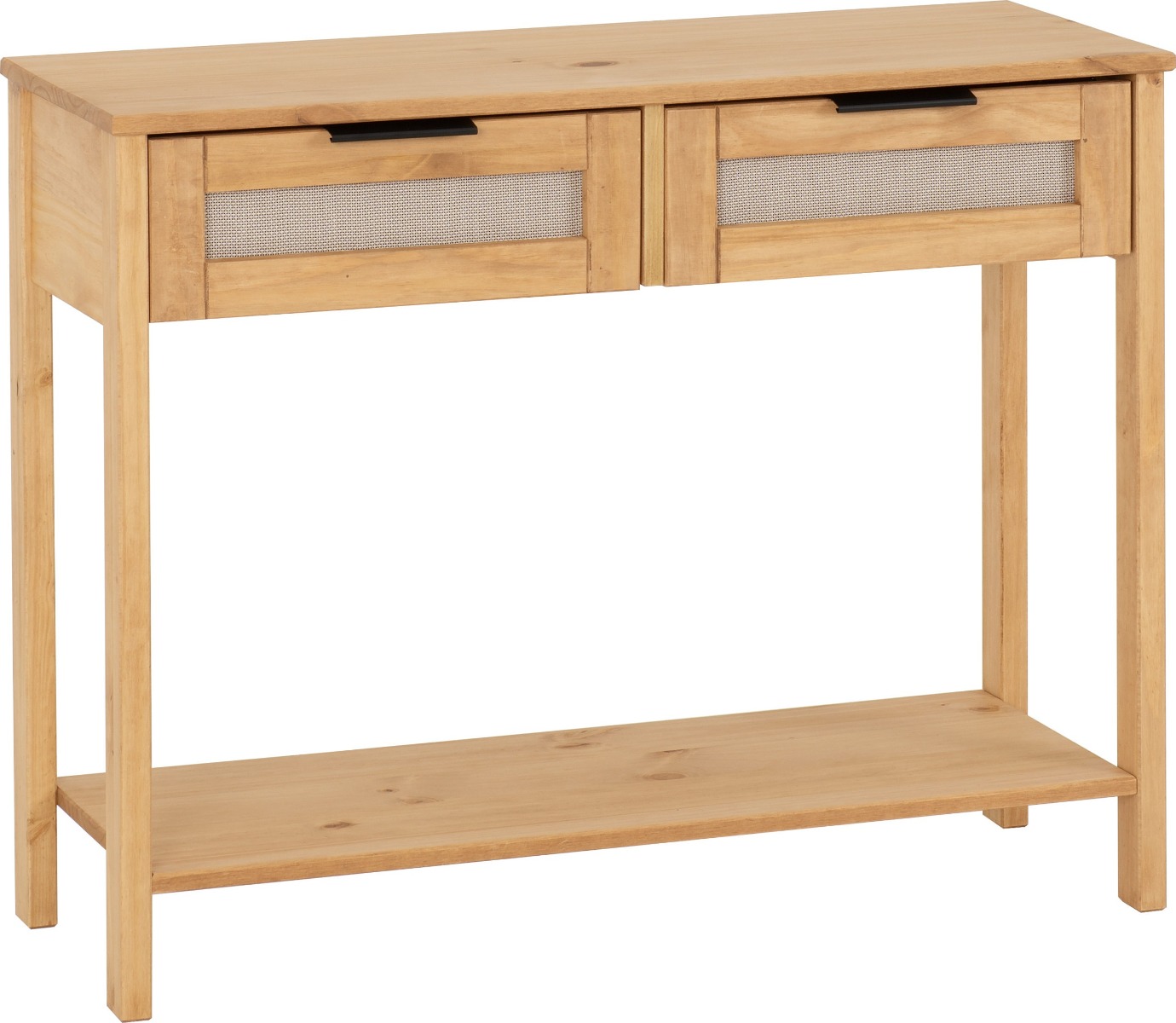 Corona Rattan 2 Drawer Console Table - Distressed Wax Pine Rattan Effect - Budget Deals