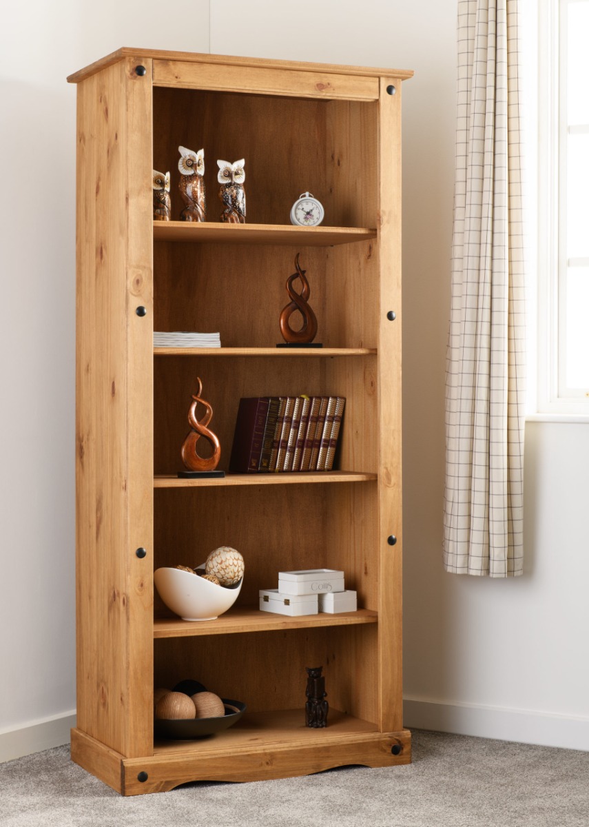 Corona Tall Bookcase - Distressed Waxed Pine - Budget Deals