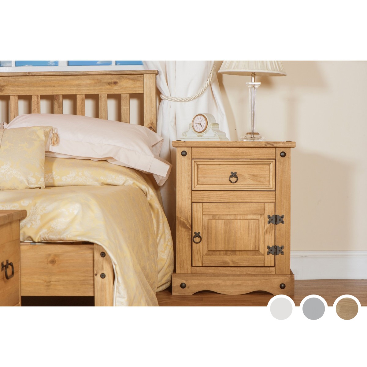 Bedside Table - CORONA 1 Drawer 1 Door Nightstand Pine 53cm - Colton & Sawyer