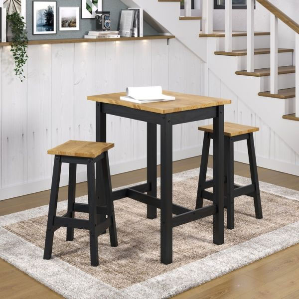 Kyla Live Edge High Breakfast Bar Table with Bar Stools Set - Antique Wax - Colton & Sawyer
