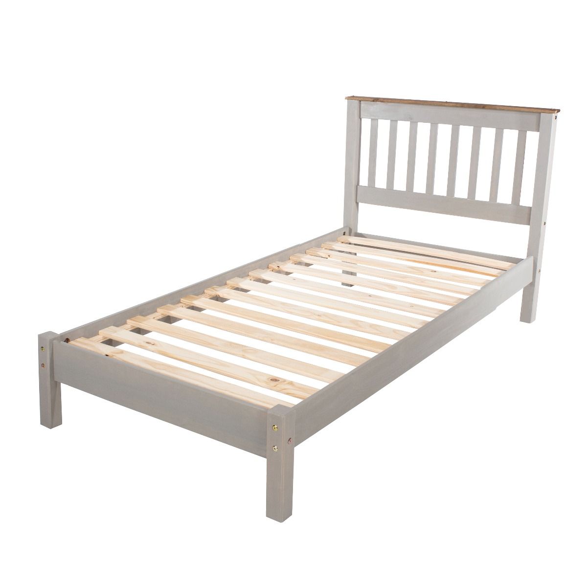 Corona Slatted Pine Low End Bed - 3ft-Grey - Colton & Sawyer