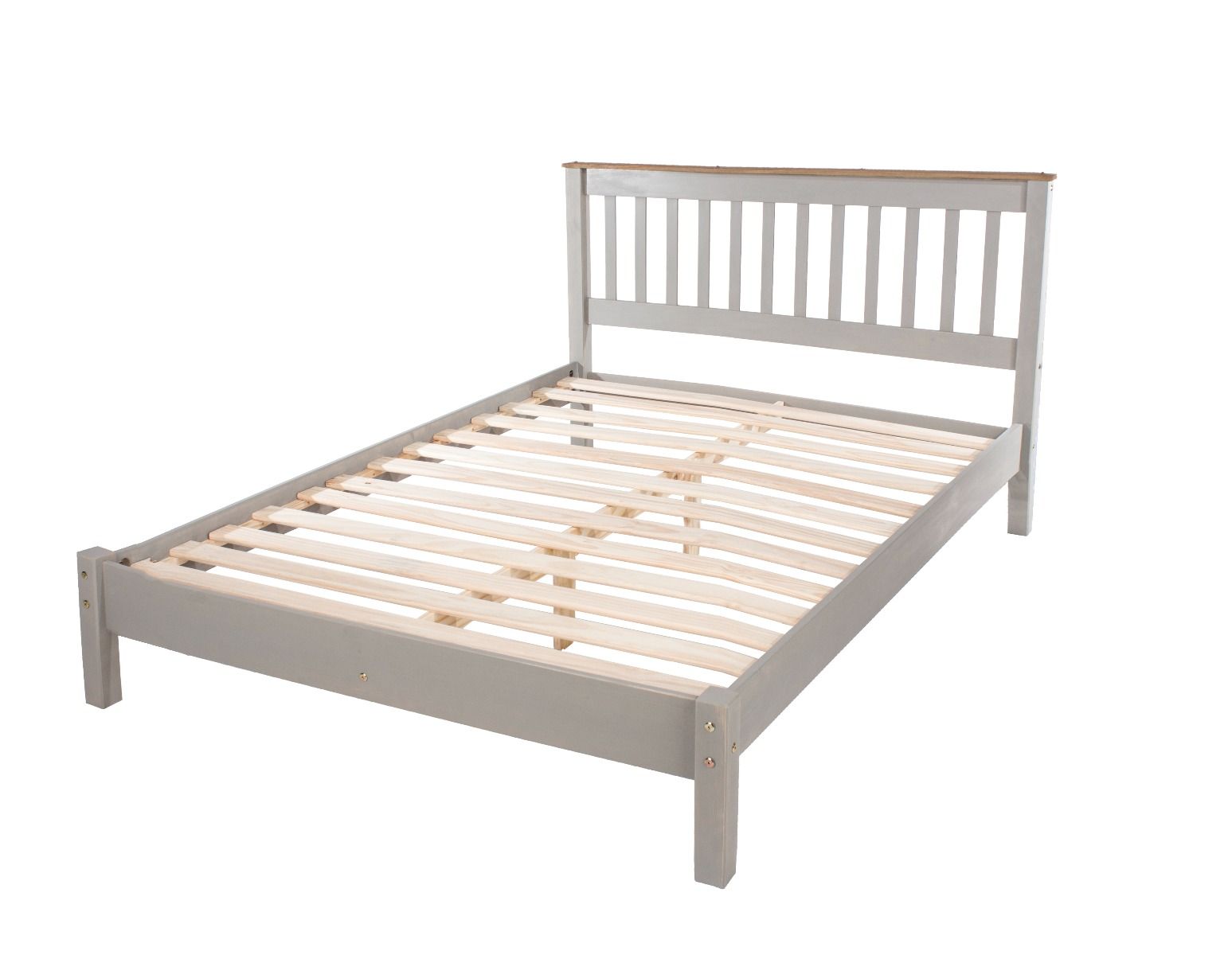 Corona Slatted Pine Low End Bed - 4ft6-Grey - Colton & Sawyer
