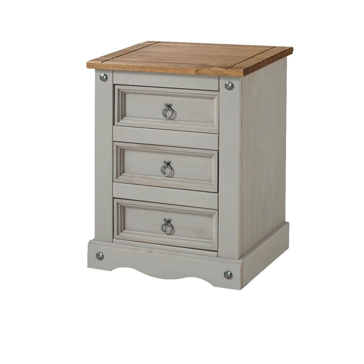 Bedside Table - CORONA 3 Drawer Nightstand Waxed Grey 53cm - Colton & Sawyer