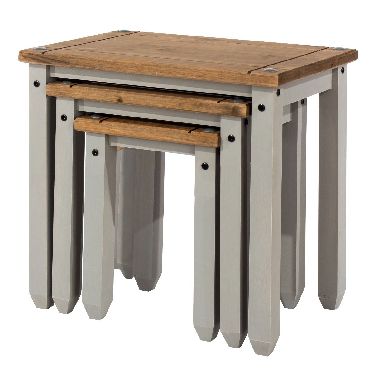 Corona 3PC Waxed Pine Nest of Tables - Grey - Colton & Sawyer