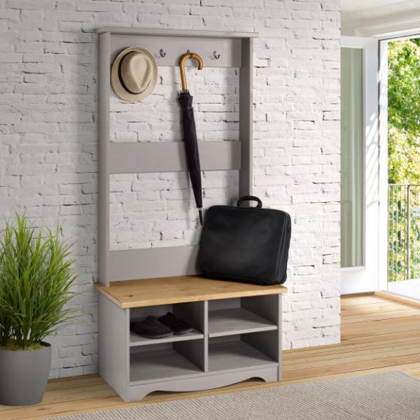 Ethans Hall Shoe Bench with Hat and Coat Rack - Grey - Colton & Sawyer
