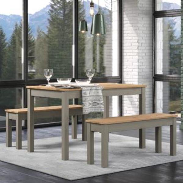 Ethans Dining Table with 2 Bench Set - Grey - Colton & Sawyer
