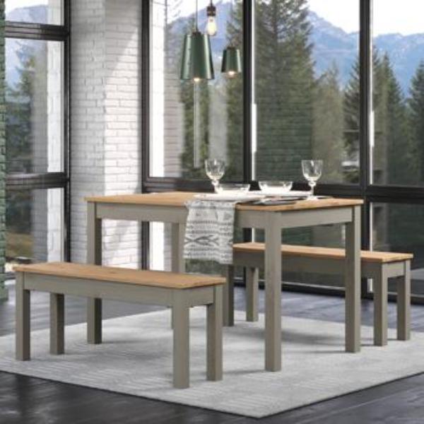 Ethans Large Dining Table with 2 Bench Set - Grey - Colton & Sawyer
