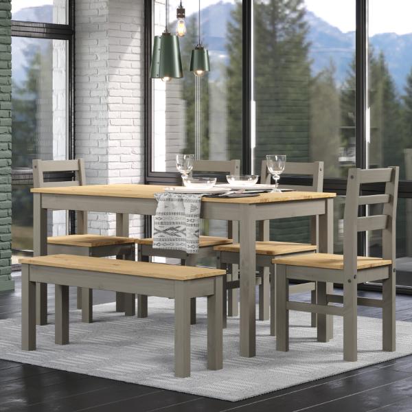 Ethans Large Dining Table with 4 Chair and Bench Set - Grey - Colton & Sawyer