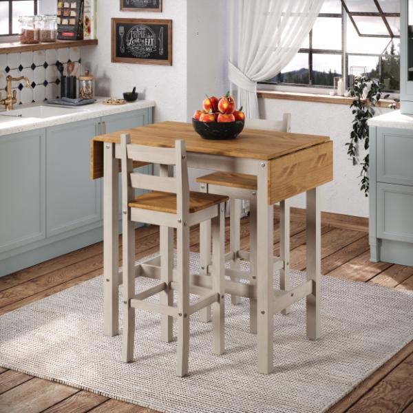 Ethans Compact Drop Leaf Bar Table with 2 Chairs - Grey - Colton & Sawyer