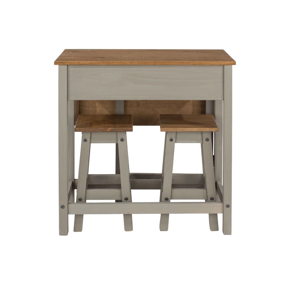 Corona Pine Drop-Leaf Dining Table & 2 Stool Set - Grey - Colton & Sawyer
