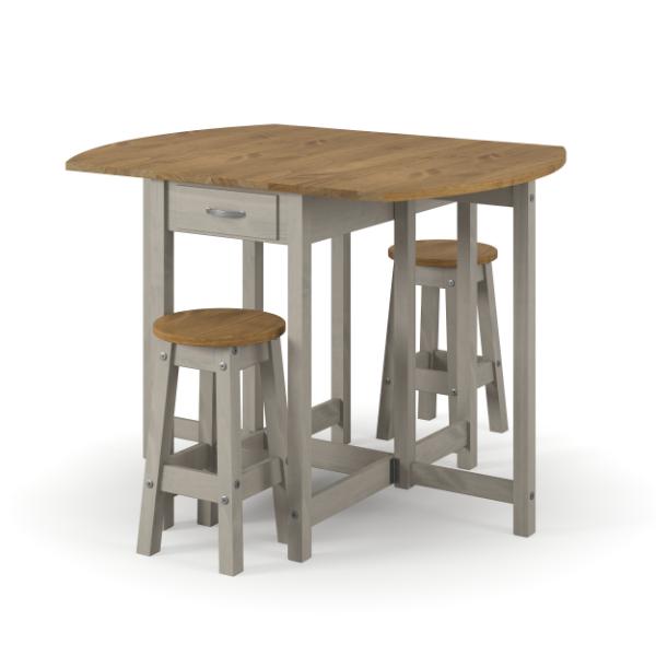 Ethans Antique Pine Drop Leaf Table and 2 Stool Set - Grey - Colton & Sawyer