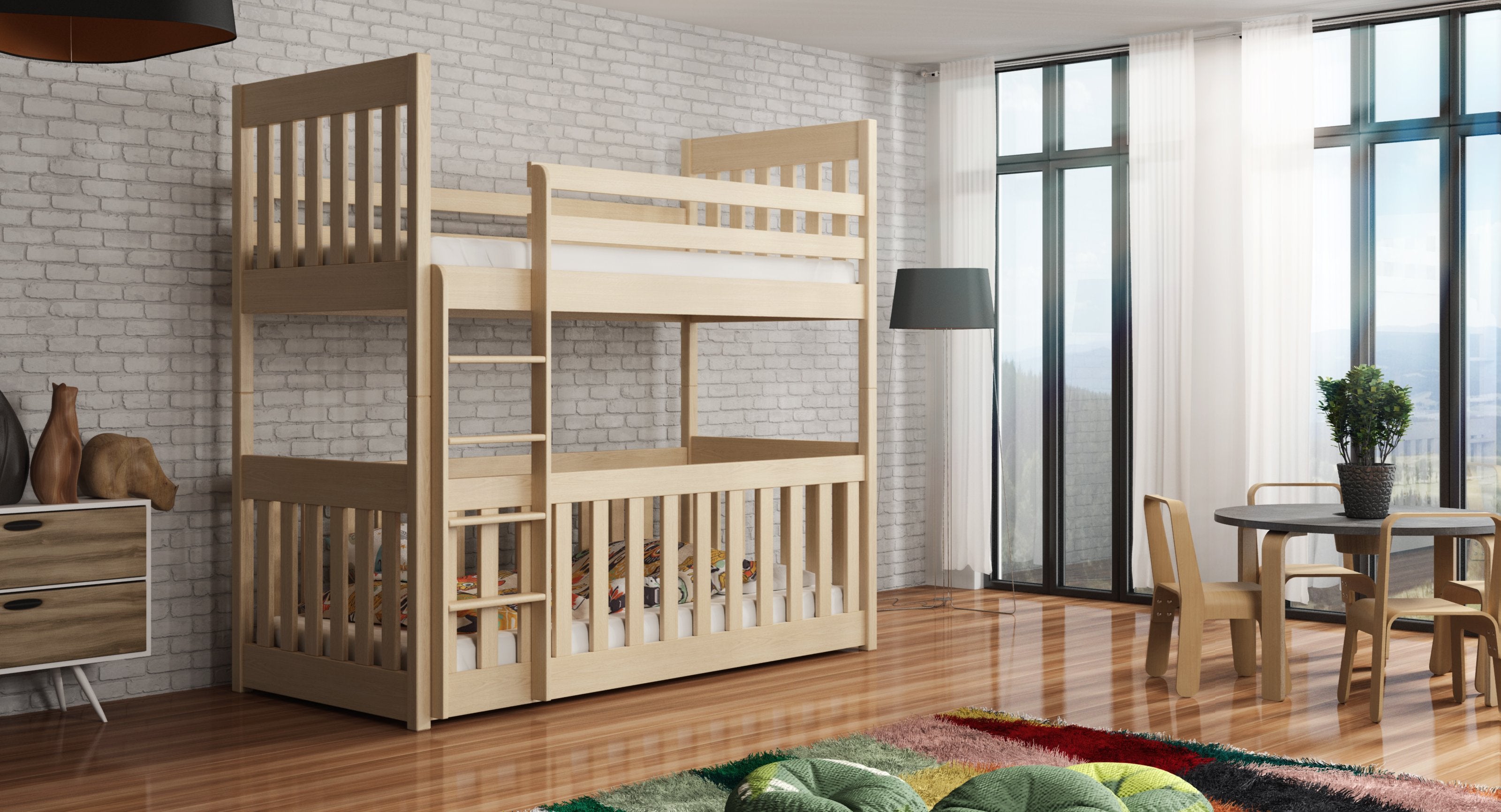 Kristofer Wooden Bunk Bed with Cot Bed - Pine - Art Nest