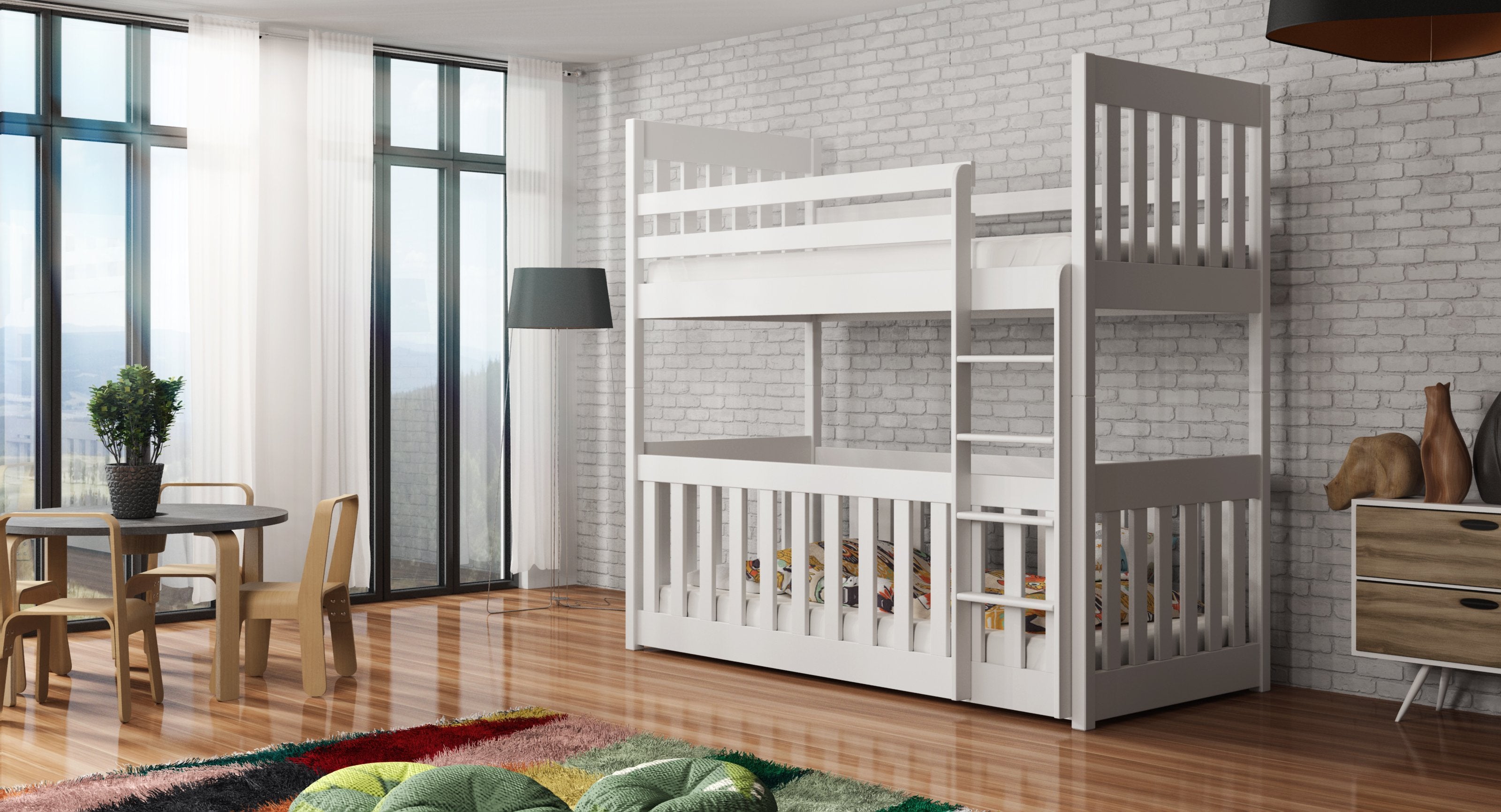 Kristofer Wooden Bunk Bed with Cot Bed and Foam Mattress - White - Art Nest