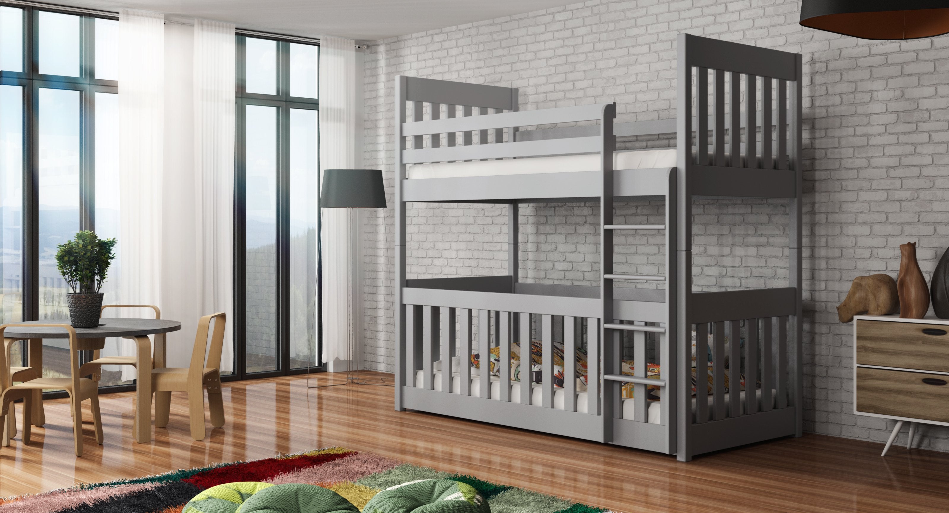 Kristofer Wooden Bunk Bed with Cot Bed and Foam Mattress - Grey - Art Nest