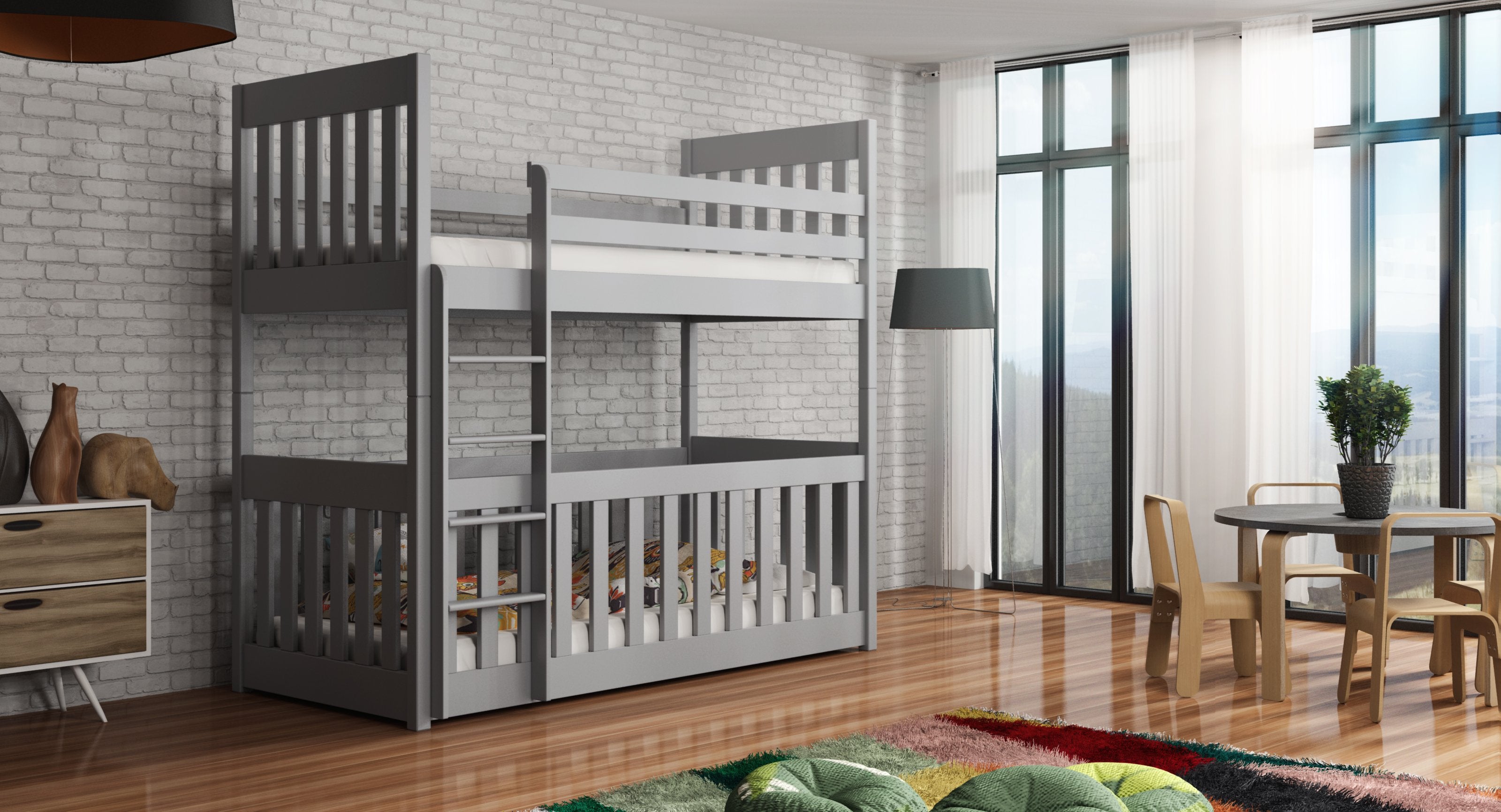 Kristofer Wooden Bunk Bed with Cot Bed - Grey - Art Nest