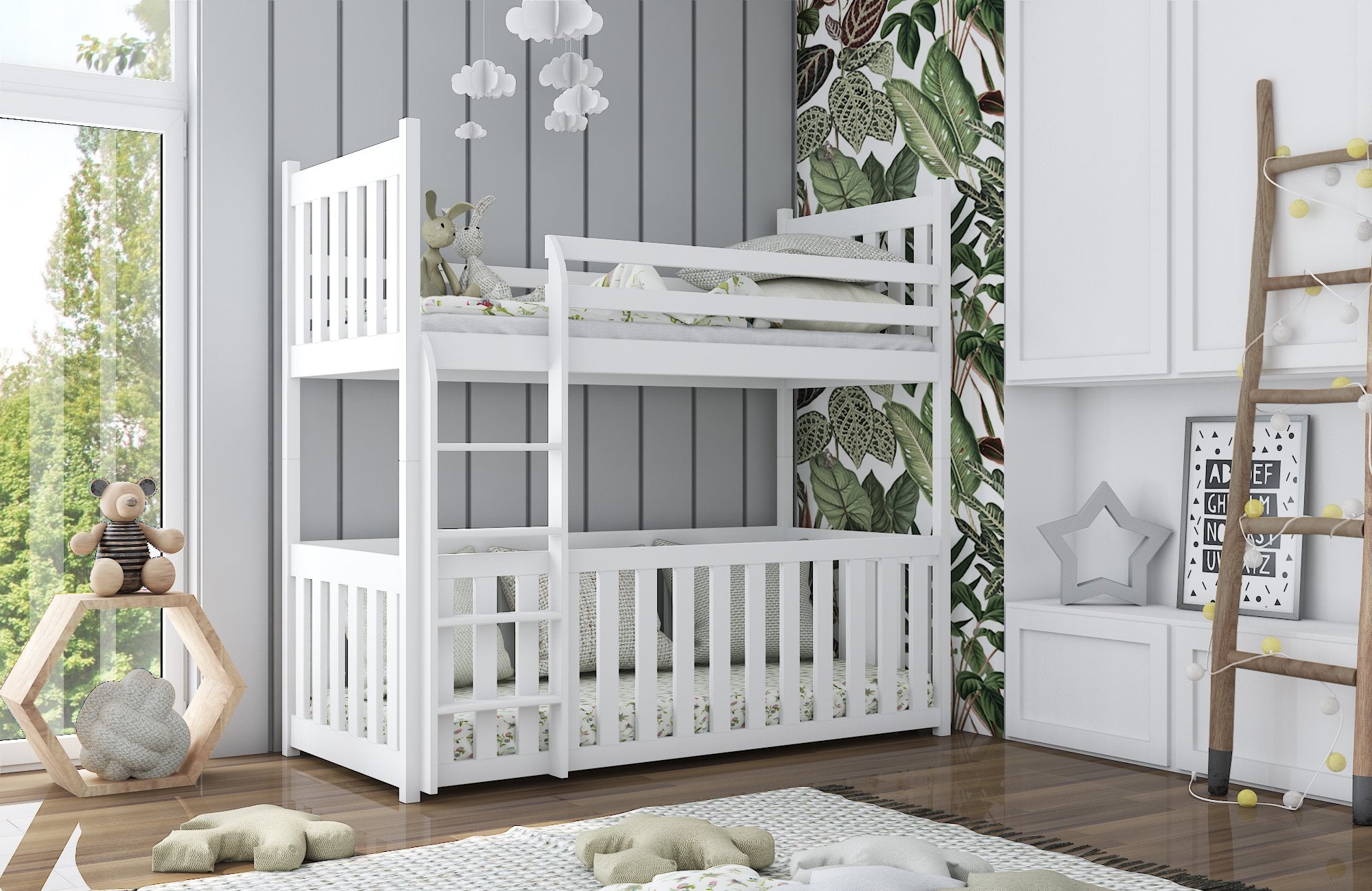Kristofer Wooden Bunk Bed with Cot Bed - White - Art Nest