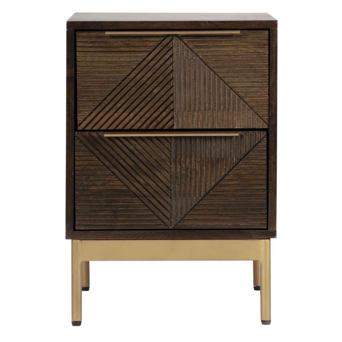 Cristina Grooved Design 2 Drawer Bedside Table - Mango Dark Finish - Cybil & Clive
