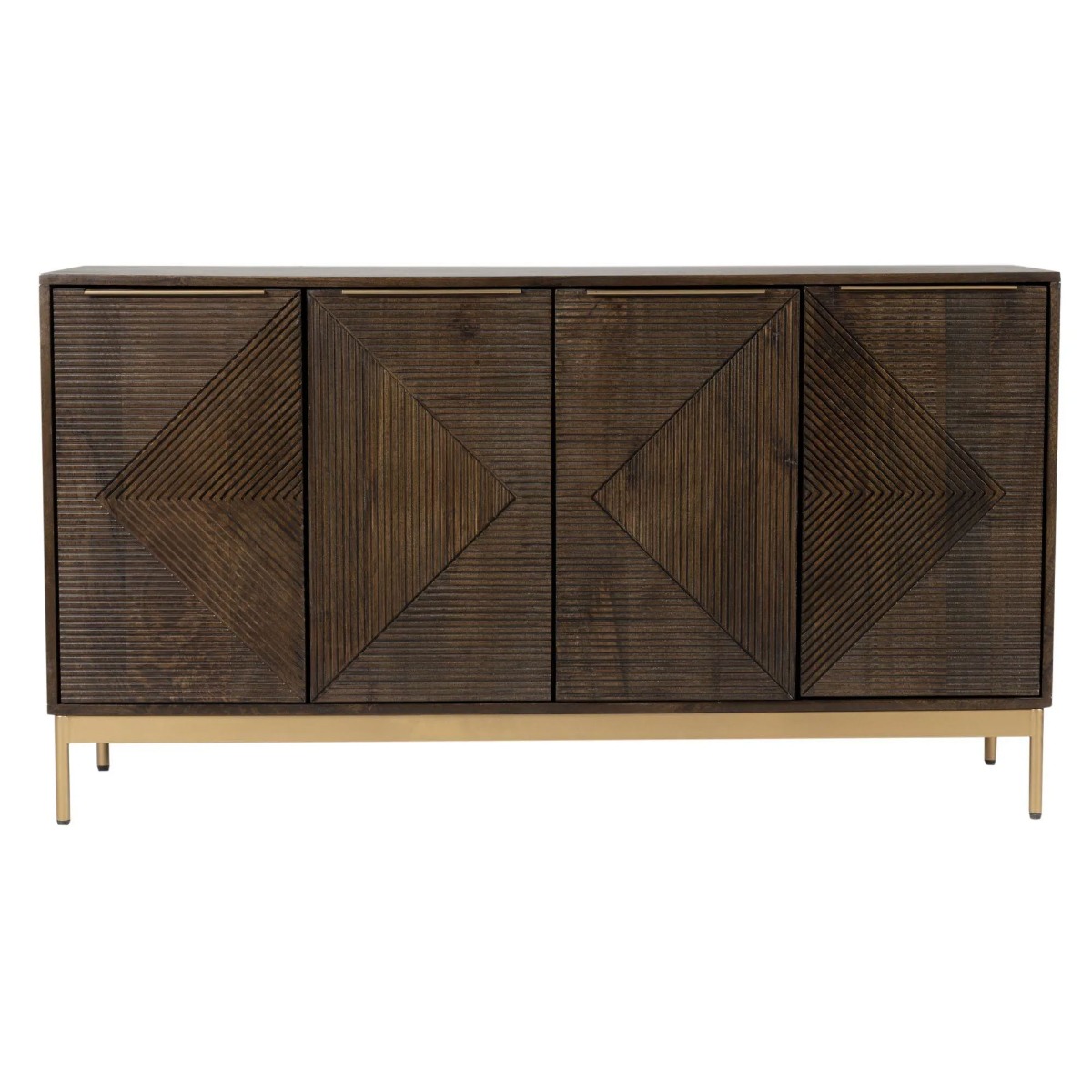 Cristina Grooved Design 4 Doors Sideboard - Mango Dark Finish - Cybil & Clive
