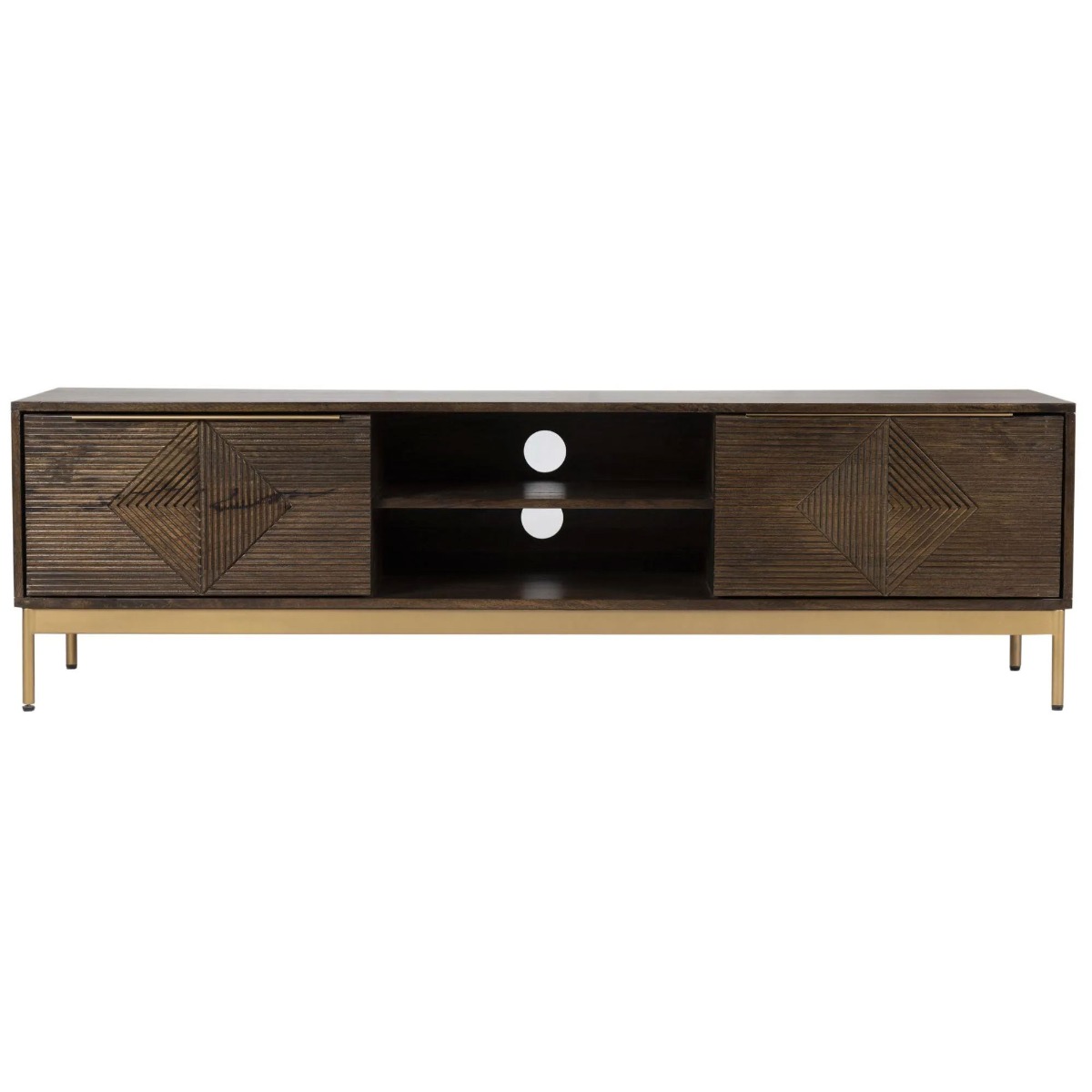 Cristina Grooved Design Large TV Unit with 2 Doors and 2 Shelving Section - Mango Dark Finish - Cybil & Clive