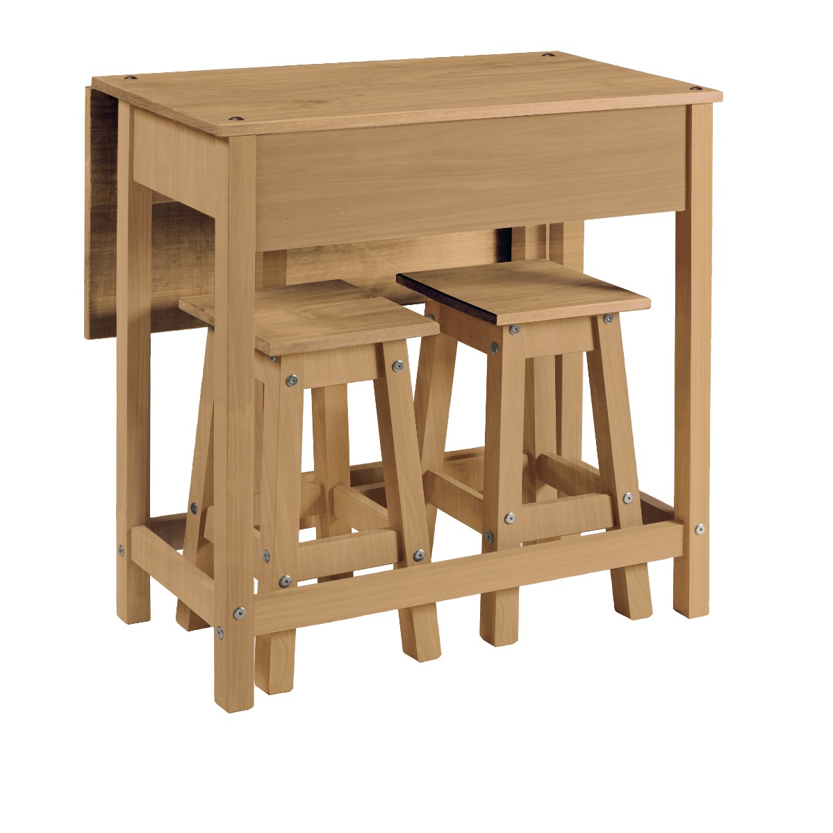Corona Pine Drop-Leaf Dining Table & 2 Stool Set - Pine - Colton & Sawyer